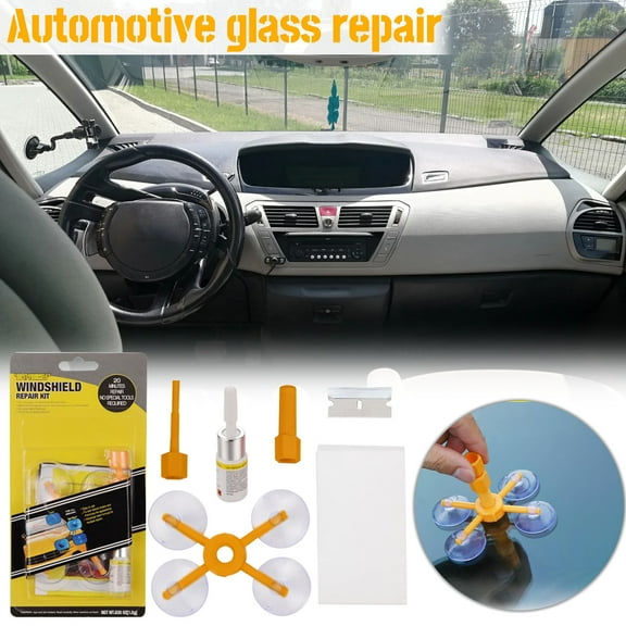 RuiJiao Auto Glass Repair Kit with Advanced Resin Fluid, 4Pcs Windshield Crack Repair Set for Circular Damage, Includes Orange Suction Cup (3ml, 22x11cm), Professional Car Windscreen Fixing Tool