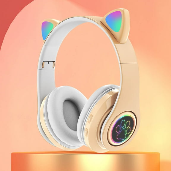 RuiJiao B39 Cute LED Cat Ear Bluetooth Headphones for Kids, Wireless Foldable Headset with Flashing Lights, Stereo Music and Hands-Free Call, USB Rechargeable, Holiday Gift (Colorful)