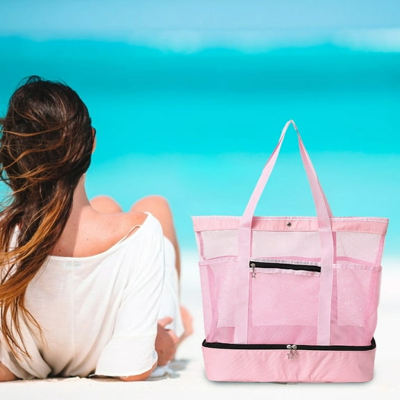 RuiJiao Beach Tote Bag with Cooler Compartment, Lunch Cooler Bag, Mesh Beach Pool Bag with Wet & Dry Separation for Swim, Travel