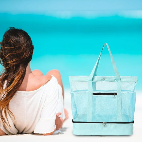 RuiJiao Beach Tote Bag with Cooler Compartment, Lunch Cooler Bag, Mesh Beach Pool Bag with Wet & Dry Separation for Swim, Travel