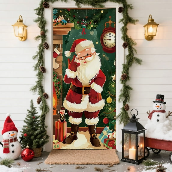 RuiJiao Christmas 3D Visual Door Cover Decoration, Multicolor Nylon and Spandex Holiday Party Backdrop for Festive Atmosphere, 35.83x79.92in Durable Reusable Santa Claus Gift Delivery Decor