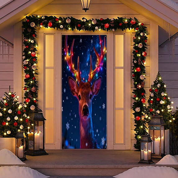 RuiJiao Christmas Door Cover Decoration, Polyester Holiday Door Hanging for Indoor/Outdoor, 35x71in Reusable Festive Tapestry, Merry Christmas Party Classroom Decor, Easy Install Durable Door Wrap