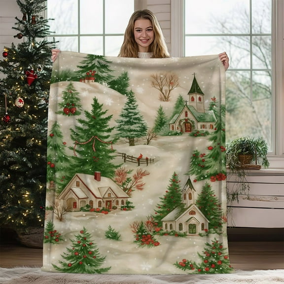 RuiJiao Christmas Flannel Fleece Throw Blanket 70x100cm Super Soft Cozy Plush Warm for Winter Sofa Bed Couch Decor, Lightweight Polyester Multicolor All-Season Home Decoration