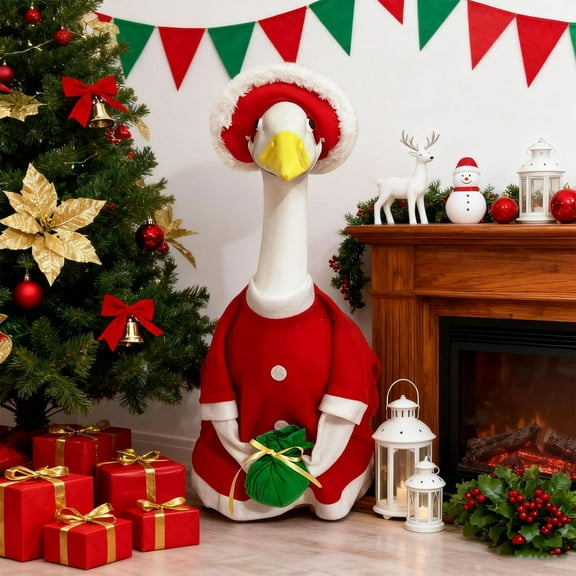 RuiJiao Christmas Gooses Outfits - Red Costume for 23 - Inch Yard Goose Statue, Ideal for Garden Decor