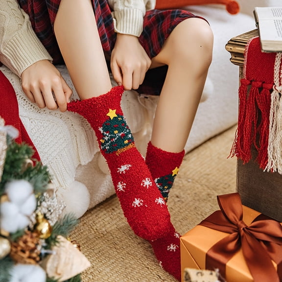 RuiJiao Christmas Stocking Socks, Warm Winter Thickened Polyester Fiber Multicolor Xmas Character Socks for Fireplace and Tree Decorations Gifts for Kids and Friends Christmas Stocking Socks