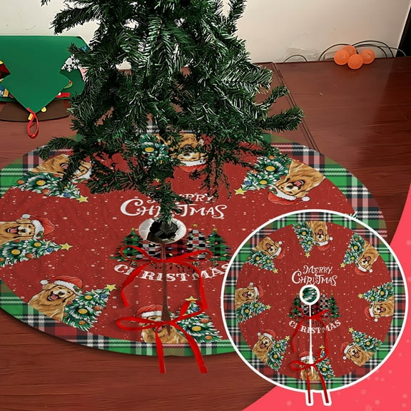RuiJiao Christmas Tree Skirt for Holiday Decor, Durable Plush Fabric Xmas Tree Bottom Cover, Festive Party Scene Decoration with Easy Wash, 52 Inch Red