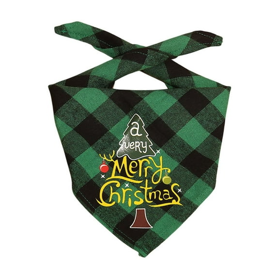 RuiJiao Classic Tartan Plaid Dog Bandana, Xmas Scarf Costume for Small/Medium/Large Pets, Geometric Merry Christmas Design, Ideal for Dogs and Cats