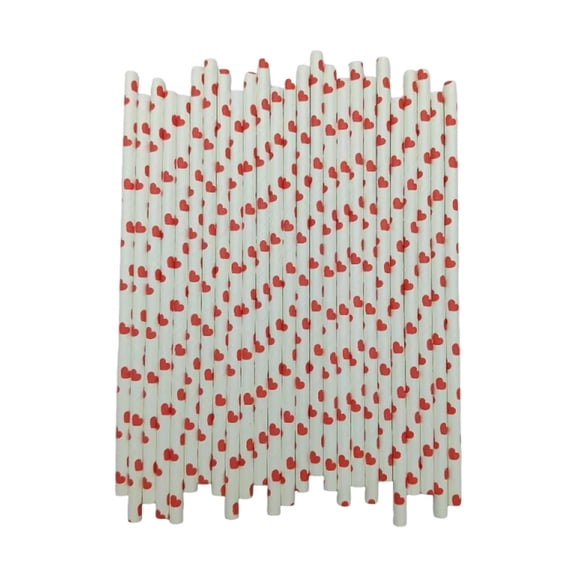 RuiJiao 100pc Red Straws, Disposable Red and White Straws Biodegradable Kraft Paper Striped Straws for Cocktail, Milkshake, Coffee, Lemonade