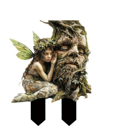 RuiJiao Fairy Garden Statue - Winged Female Celestial with Ancient Tree, Outdoor Planting Decor, Ideal for Potted Plants and Gardens