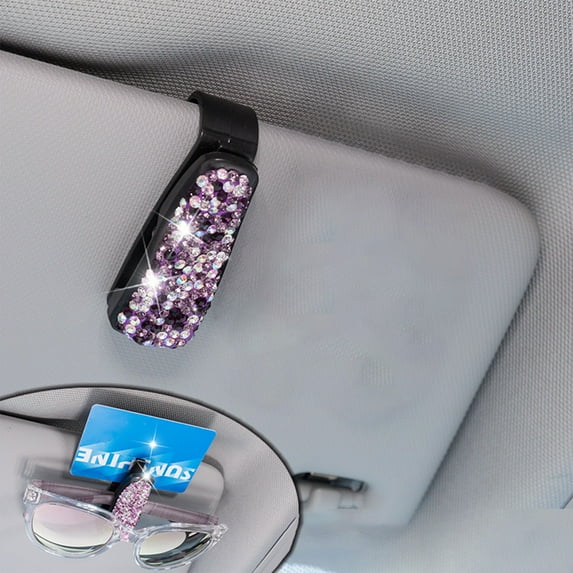 RuiJiao Glasses Holders for Car Sun Visor, Bling Crystal Rhinestones Fashion Car Eyeglasses Sunglasses Hanger Mount with Ticket Card Clip, for Women Girls
