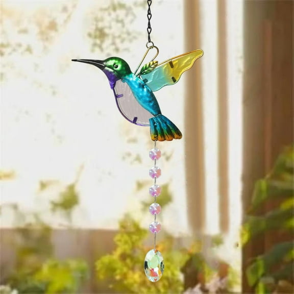 RuiJiao Hummingbird Suncatchers, Stained Glass Window Hanging Ornament, Outdoor Indoor Home Garden Party Decoration, Rainbow Maker Crystal Prism Suncatcher