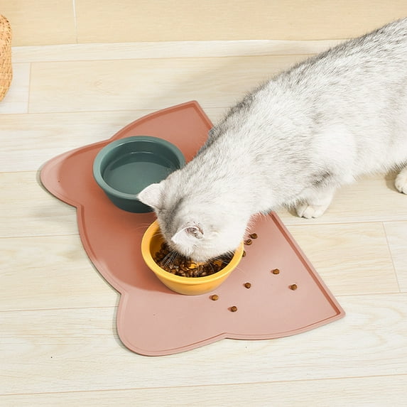 RuiJiao Non Spill Non Slip Waterproof Pet Feeding Mat, Cat Shape Placemats for Cat Dog Water Bowl, Dogs Cats Food Mats for Messy Drinkers to Prevent Spill and Protect Floors