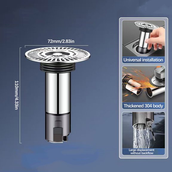 RuiJiao Premium Stainless Steel Floor Drain - Insect-Proof, Deodorizing, Deep Water Design for Home Use, Easy Installation and Maintenance