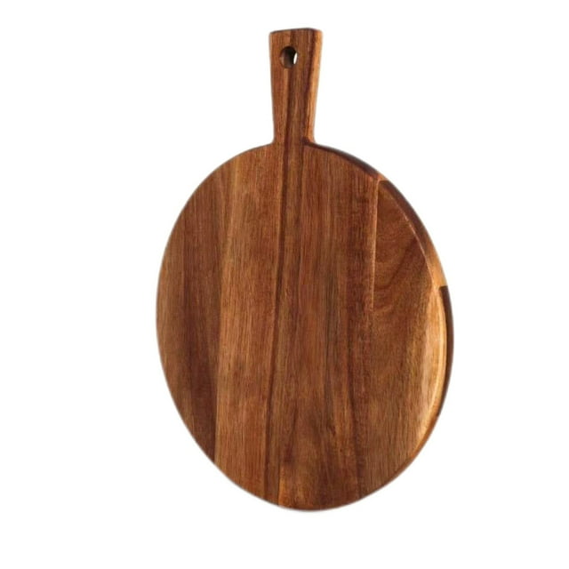 RuiJiao Round Wooden Pizza Board, Multipurpose Kitchen Chopping and Serving Board, Hanging Handle, 16" x 12"