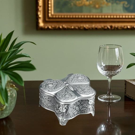 RuiJiao Vintage Metal Jewelry Box - Butterfly Shape Trinket Box, for Rings, Necklaces, Earrings & Keepsakes - Decorative Organizer Gift for Women & Girls