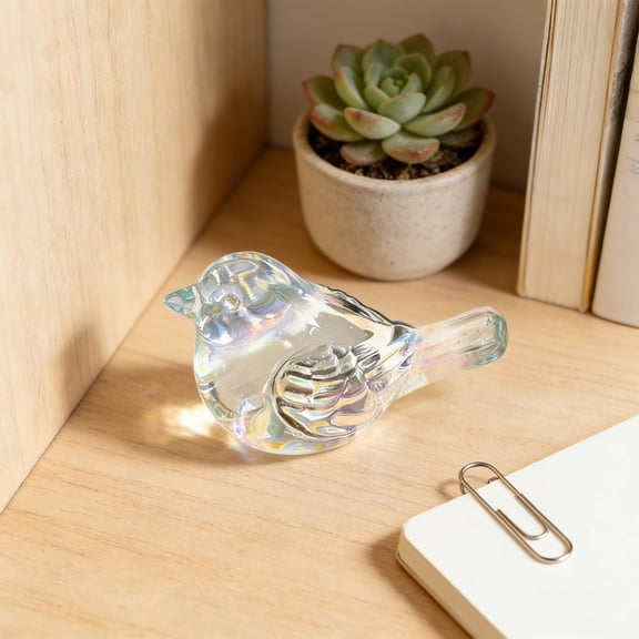 RuiJiao Crystal Glass Bird Ornament Handmade for Home Decor, Clear Transparent with Multicolor Sparkling Effect, Durable Scratch Resistant Figurine for Tabletop Shelf Desk Decoration