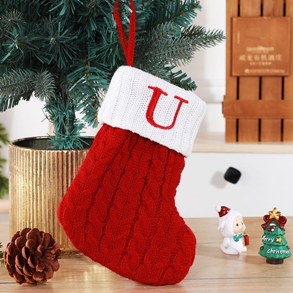 RuiJiao Cute Alphabet Christmas Stocking Decorations, Wool Knitted Socks Tree Ornaments Pendant, 26 Letters Holiday Home Decor for Festive Season