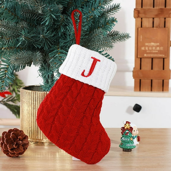 RuiJiao Cute Alphabet Christmas Stocking Decorations, Wool Knitted Socks Tree Ornaments Pendant, 26 Letters Holiday Home Decor for Festive Season