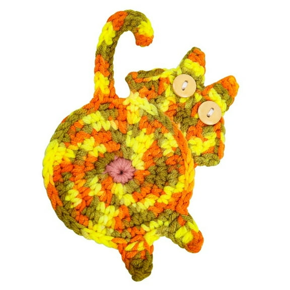 RuiJiao Cute Cat Butt Coasters, Handmade Crochet Cat Butt Coaster, Creative Kitty Butt Crochet Coffee & Tea Drink Coaster, Knitted Cat Bum Coaster for Cat Lover Gift