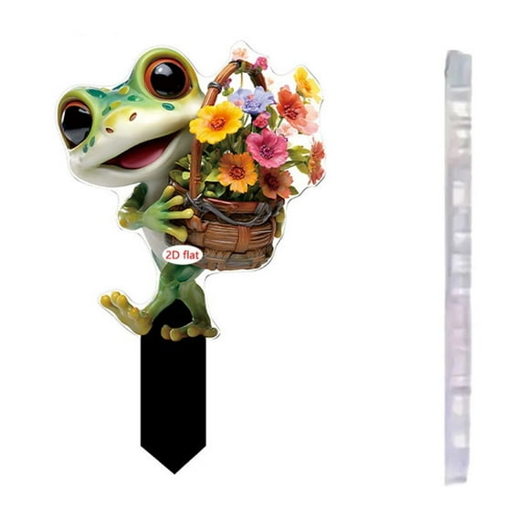RuiJiao Cute Frog Reading Under Mushroom Garden Stake, 2D Acrylic Outdoor Decor