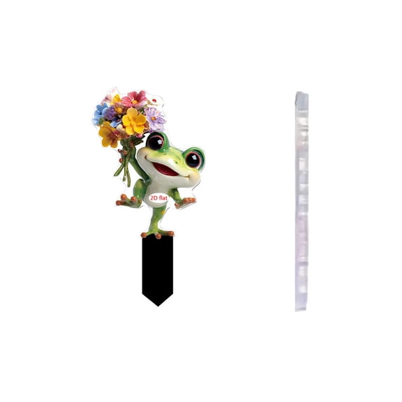 RuiJiao Cute Frog Reading Under Mushroom Garden Stake, 2D Acrylic Outdoor Decor