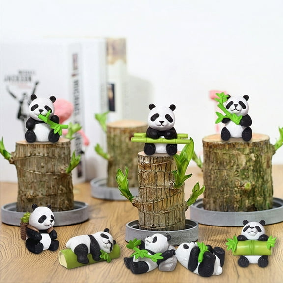 RuiJiao Cute Little Pandas Ornaments, Durable Plastic Car Dashboard Decor, Home Office Desk Decoration, Funny Animal Figurine Gift for Panda Lovers (Chinese Gardening Style)
