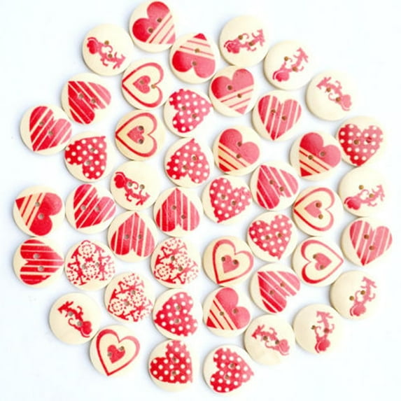 RuiJiao DIY Craft Supplies - 50PCS 20mm Wooden Heart Buttons - Ideal for Sewing, Scrapbooking, and Decorative Projects - High-Quality Two-Hole Buttons