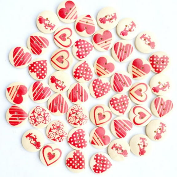 RuiJiao DIY Craft Supplies - 50PCS 20mm Wooden Heart Buttons - Ideal for Sewing, Scrapbooking, and Decorative Projects - High-Quality Two-Hole Buttons