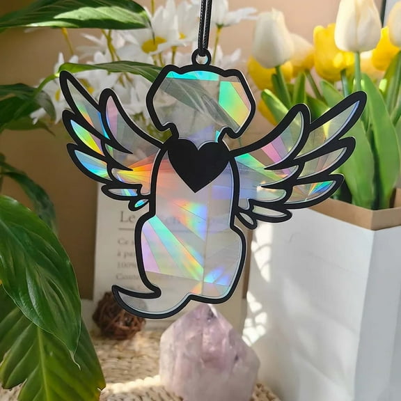 RuiJiao Dog Moon Suncatcher, Angel Memorial Statue - Stained Glass Window Hanging, Pet Sympathy Gift