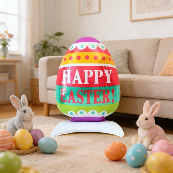 RuiJiao Easter Balloons: 3D Egg and Rooster Design, Multicolor Plastic Decorations for Spring Holiday Parties, Large 75x60cm Size