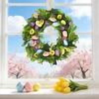 RuiJiao Easter Egg Wreath Plastic Multicolor 40cm Spring Home Decor, Vibrant Rattan Style Garland with Butterfly Accents for Holiday Party Decoration