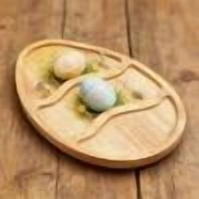 RuiJiao Easter Wooden Egg Shaped Serving Tray, Khaki Rustic Dessert Platter for Spring Holiday Kitchen Decor Farmhouse Style