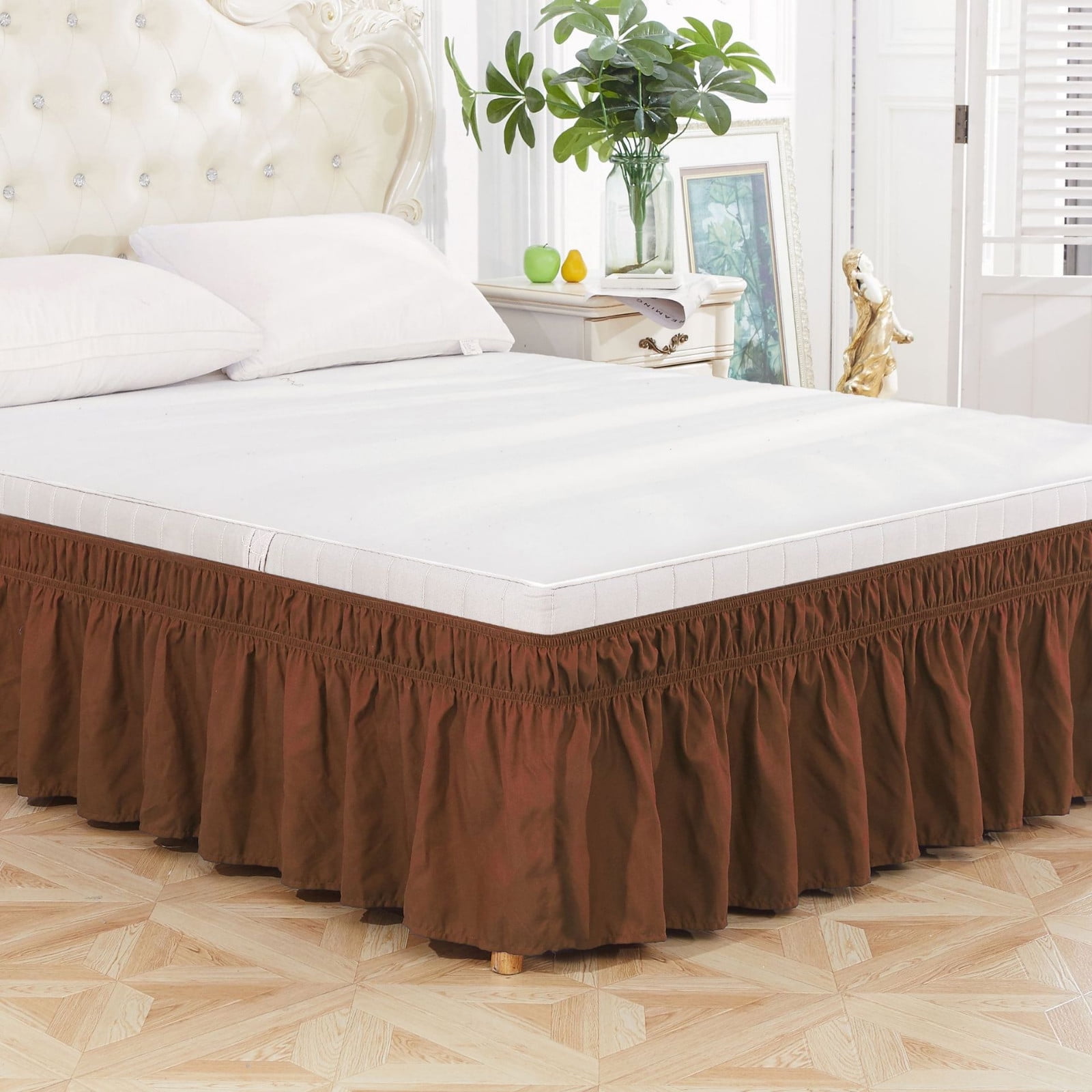 RuiJiao Elastic Wrap-Around Bed Skirt with Ruffles - Universal Fit for Queen and King Size Beds - Elegant and Easy to Use