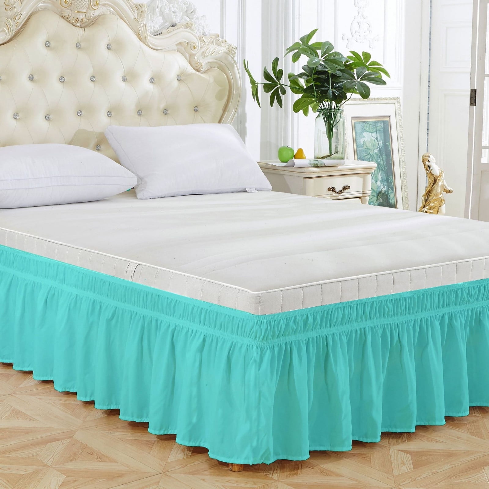 RuiJiao Elastic Wrap-Around Bed Skirt with Ruffles - Universal Fit for Queen and King Size Beds - Elegant and Easy to Use