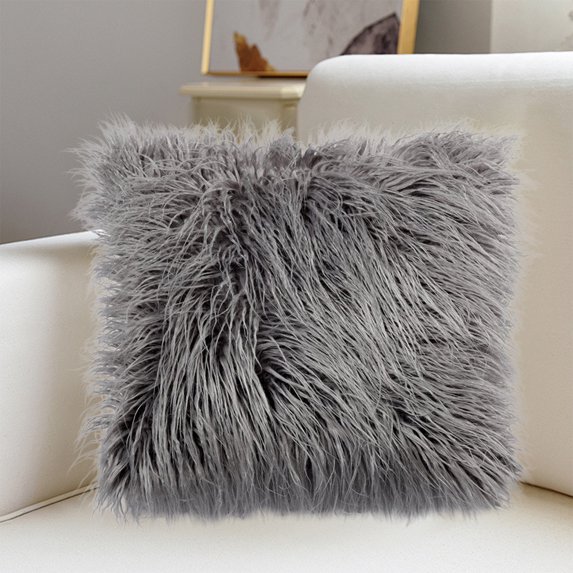 RuiJiao Elegant Plush Long Fluffy Pillow Cover - Invisible Zip, Easy Care, Perfect for Girls' Rooms and Home Decor