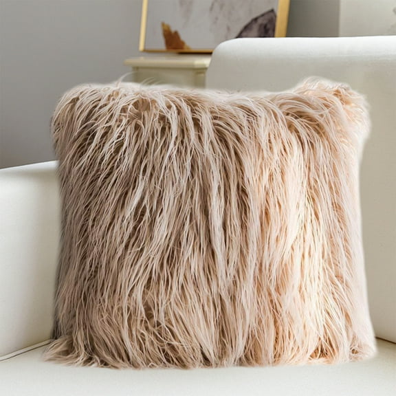 RuiJiao Elegant Plush Long Fluffy Pillow Cover - Invisible Zip, Easy Care, Perfect for Girls' Rooms and Home Decor