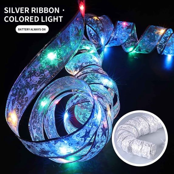 RuiJiao Explosion Copper LED Lights String, 6.5ft Battery Operated Waterproof Ribbon for Christmas Tree DIY Bow Decoration Party Scene