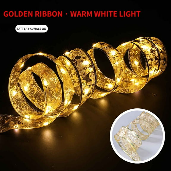 RuiJiao Explosion Copper LED Lights String, 6.5ft Battery Operated Waterproof Ribbon for Christmas Tree DIY Bow Decoration Party Scene