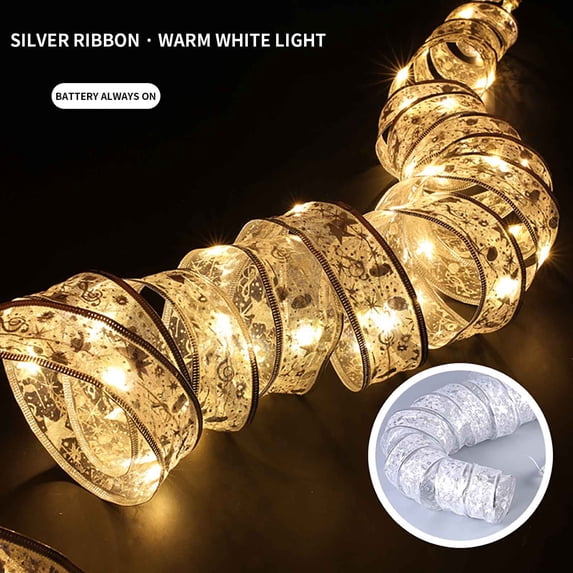 RuiJiao Explosion Copper LED Lights String, 6.5ft Battery Operated Waterproof Ribbon for Christmas Tree DIY Bow Decoration Party Scene