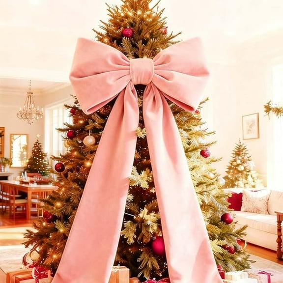 RuiJiao Extra Large Christmas Bow Topper Ribbon for Wreaths and Fireplace Mantels, 50x180cm Cloth Fabric Holiday Decor, Reusable Decorative Bow with Classic Design for Xmas Tree Party Wedding