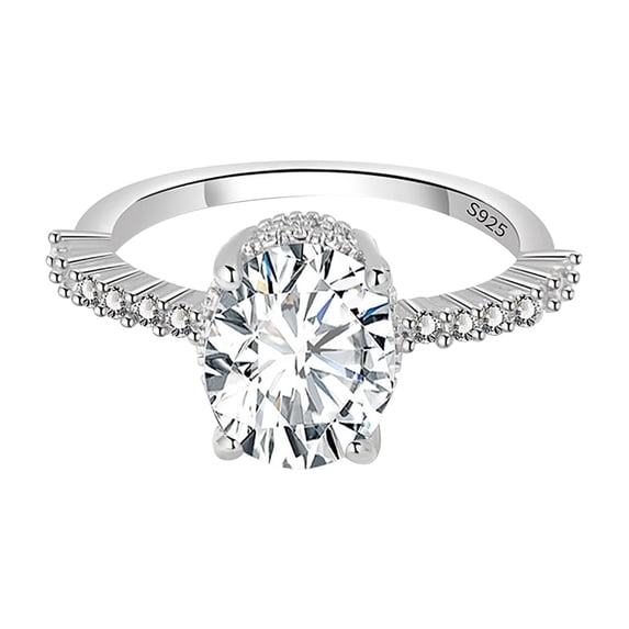 RuiJiao Fashion Classic Round Ring Round Cut Simulated Crystal White Cubic Zirconia Plated, Engagement Wedding Rings Adjustable Opening for Women