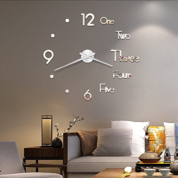 RuiJiao Frameless DIY Acrylic Wall Clock Sticker, Self-Adhesive Silent Jumping Second Stainless Steel Home Office Decor for Walls, Doors, Tiles, Easy Install (AA Battery Not Included)