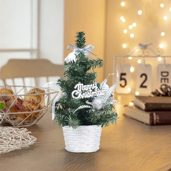RuiJiao Gift 20/30/40cm Mini Christmas Tree Potted Plant, PVC Silver Decorations for Desktop Display