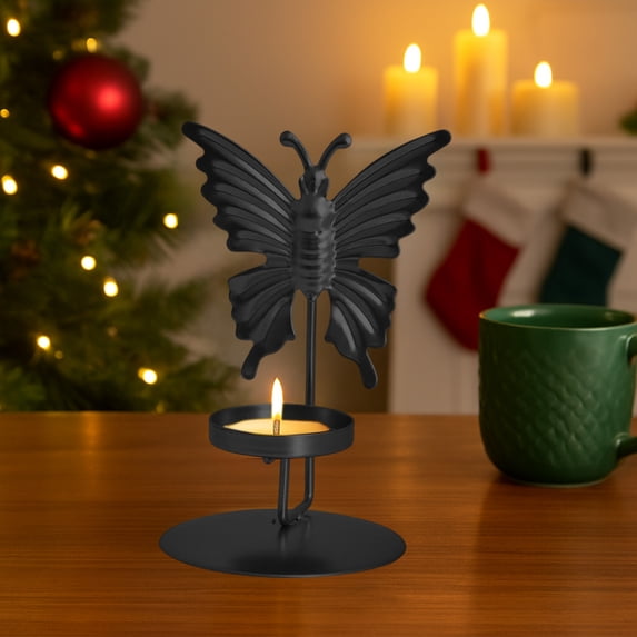 RuiJiao Gift Black Wrought Iron Candlesticks, Rust-Resistant Home Decor with Five Elegant Designs