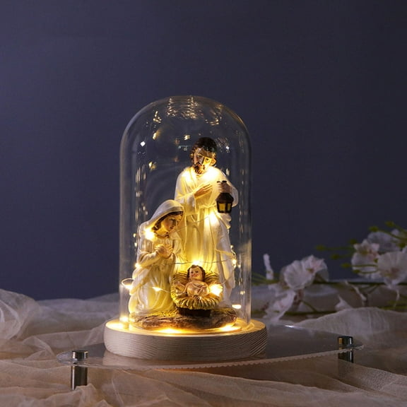 RuiJiao Gift Christmas LED Lights Nativity Scene, Glass, Wood, Resin Decor