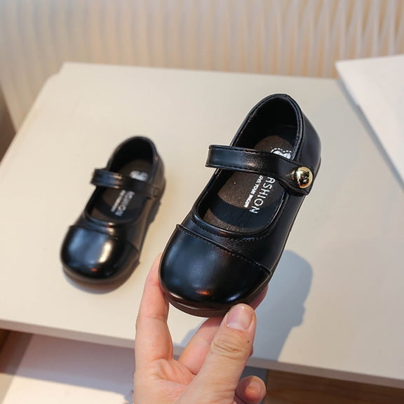 RuiJiao Girls Leather Mary Jane Shoes Soft-Soled Non-Slip Casual Flats with Decorative Buckles for Princess Style Dance and Spring Summer
