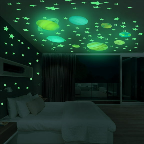 RuiJiao Glow in The Dark Stars Solar System Wall Stickers, Luminous Planets and Stars Wall Decals Space Ceiling Decor for Bedroom Boys Decoration
