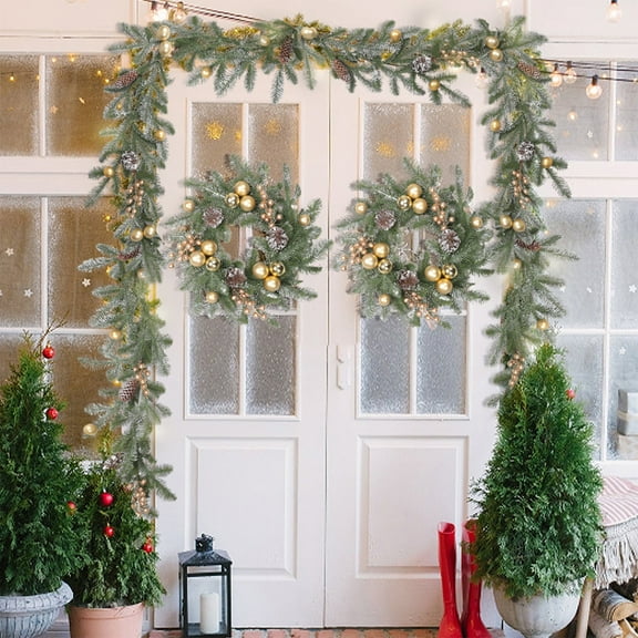 RuiJiao Gold Christmas Artificial Pine Garlands, 6FT Plastic Imitation Rattan Vines for Holiday Home Decor, Table and Window Ornaments