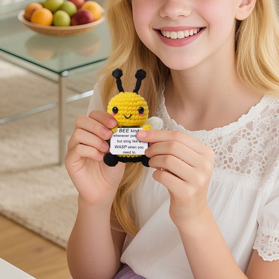 RuiJiao Handmade Mini Knitted Wool Cow Plush Toy with Positive Card, Cute and Portable Handcrafted Animal Keepsake Gift for Women, Students (Soft Doll)