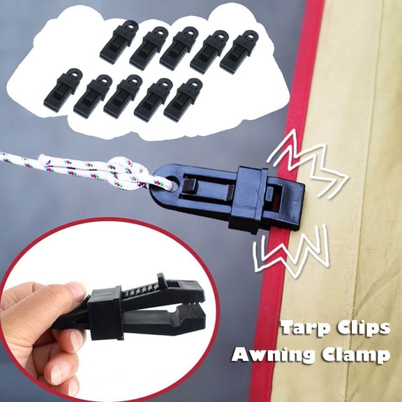 RuiJiao Heavy Duty 10-Pack Tarp Clips, Locking Awning Clamps for Camping Tents, Outdoor Canopy Secure Snap Hangers, Survival Emergency Gear, Portable and Easy Install